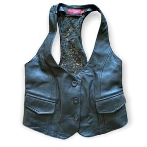 Bohemian Army Women’s Black Leather Vest-M